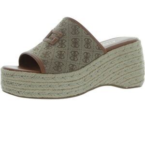 NEW Guess Espadrille Platform Slide Sandals Monogram Brown Size 10
